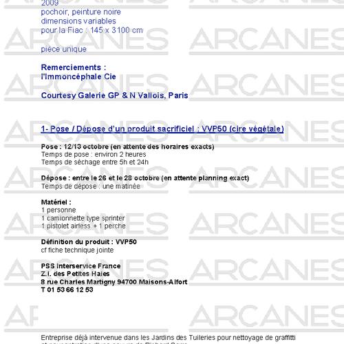 Fiche technique et planning des interventions - Tuileries - FIAC 2009