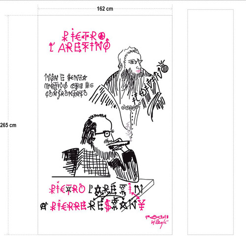 Jacques Villeglé - Dessin Pietro Aretino et Pierre Restany