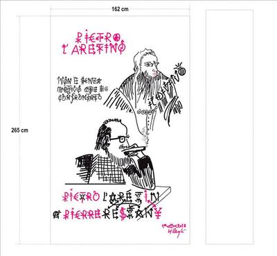 Jacques Villeglé - Dessin Pietro Aretino et Pierre Restany