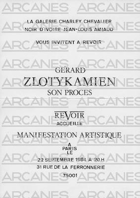 Carton d'invitation d'une manifestation artistique de Gérard Zlotykamien
