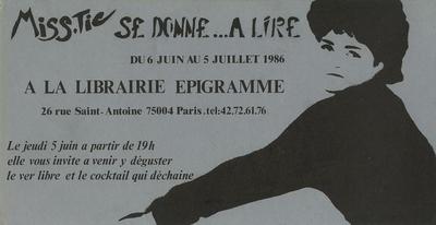 Carton d'invitation de l'exposition Miss. Tic se donne à lire