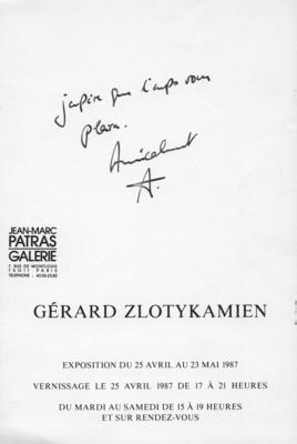 Flyer d'une exposition de Gérard Zlotykamien