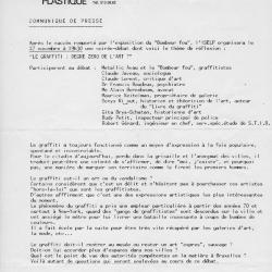 Communiqué de presse "Le graffiti : degré zéro de l'art ?"
