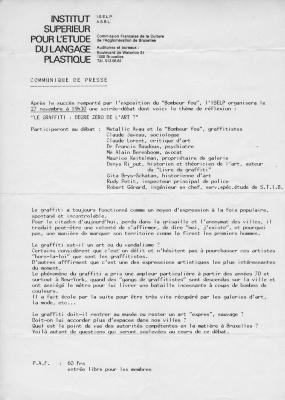 Communiqué de presse "Le graffiti : degré zéro de l'art ?"