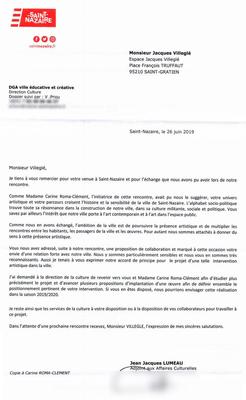 Courrier de la Direction de la Culture de la Ville de Saint-Nazaire
