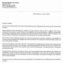 Courrier de la Direction de la Culture de la Ville de Saint-Nazaire