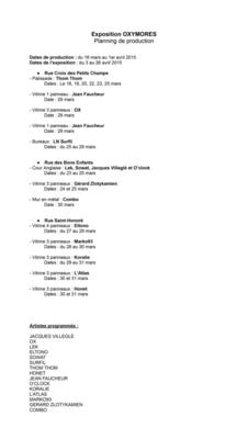 Planning de production - Projet OXYMORES I