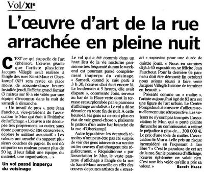 L'oeuvre d'art de la rue arrachée en pleine nuit 
