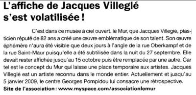 L'affiche de Jacques Villeglé s'est volatilisée
