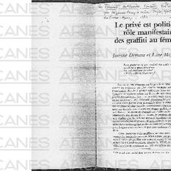 Le privé est politique: rôle manifestaire des graffiti au féminin.