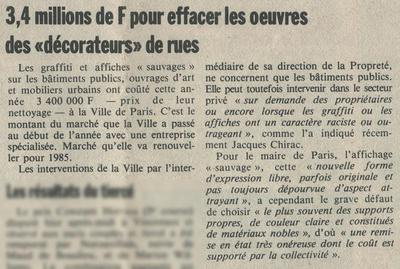 3,4 millions de F pour effacer les œuvres des "décorateurs" de rue.